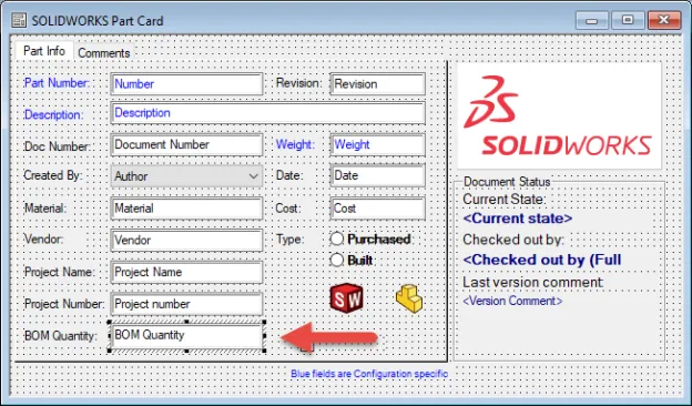solidworks pdm data card
